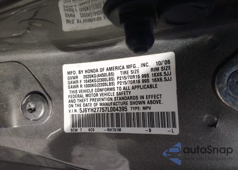2007 Honda Element Ex z USA, uszkodzony, nr VIN 5J6YH27757L004395